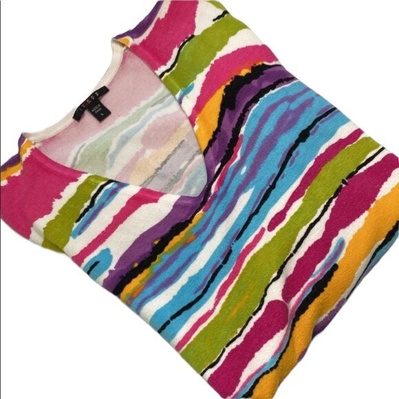 Cyrus Colorful Knit Pull Over Top V-Neck Long Sleeves Stretchy Soft - Picture 16 of 16